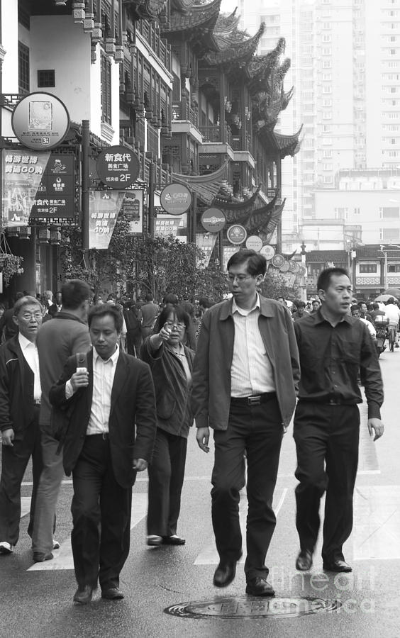 Black And White Photograph - Streets of Shanghai by Rene Fuller