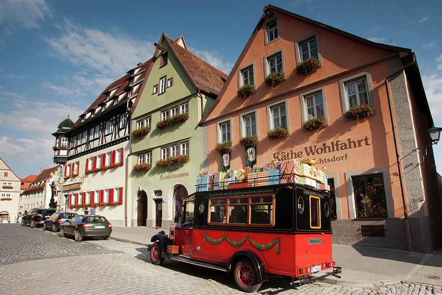 Streetview with Old Car in Rothenburg ob der Tauber Photograph by Aivar Mikko