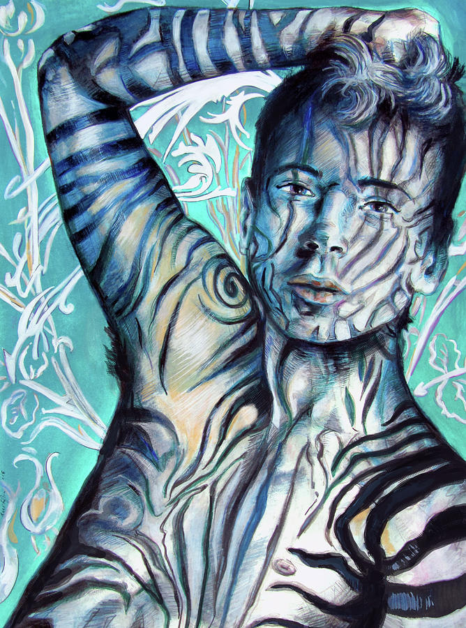 Strength in Blue Stripes, Zebra Boy #6 Painting by Rene Capone