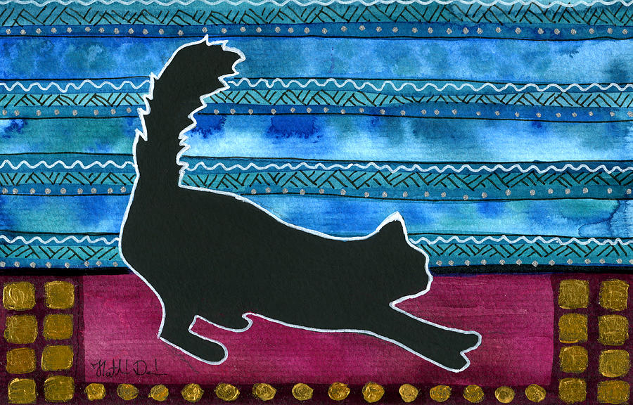 Stretch And Go - Black Cat Card Painting by Dora Hathazi Mendes