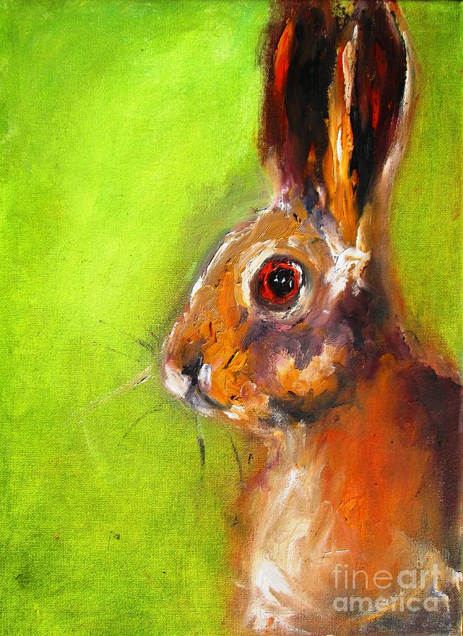 paintings of hares hello mr hare -Stretched wall art print of irish hare Painting by Mary Cahalan Lee - aka PIXI