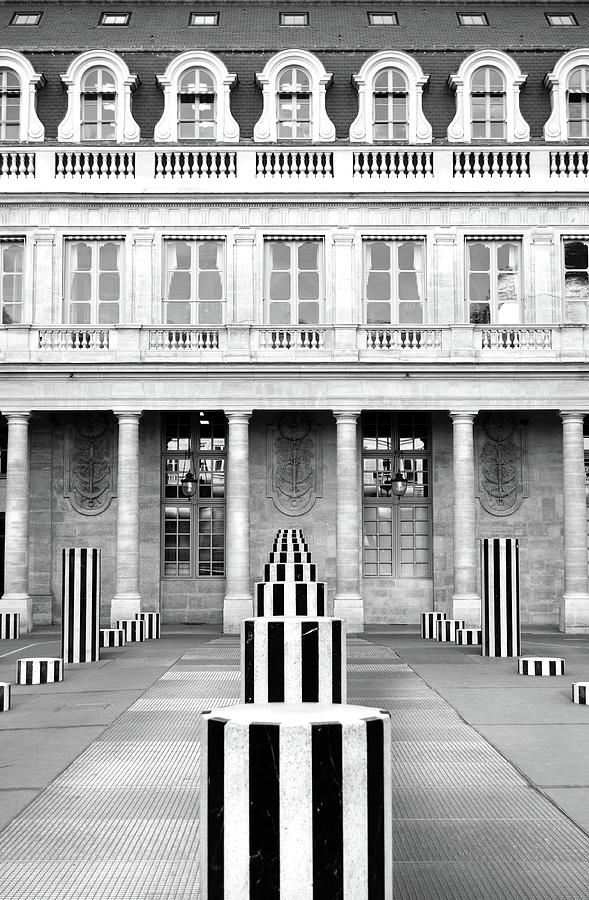Striped Columns of the Palais Royal Courtyard in Paris France Black and White Photograph by Shawn OBrien