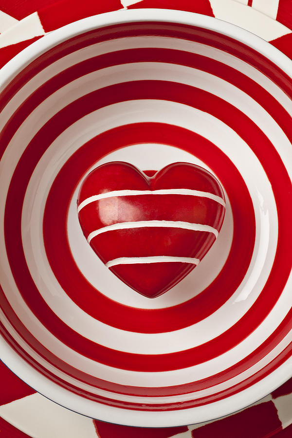 Bowl Photograph - Striped heart in bowl by Garry Gay