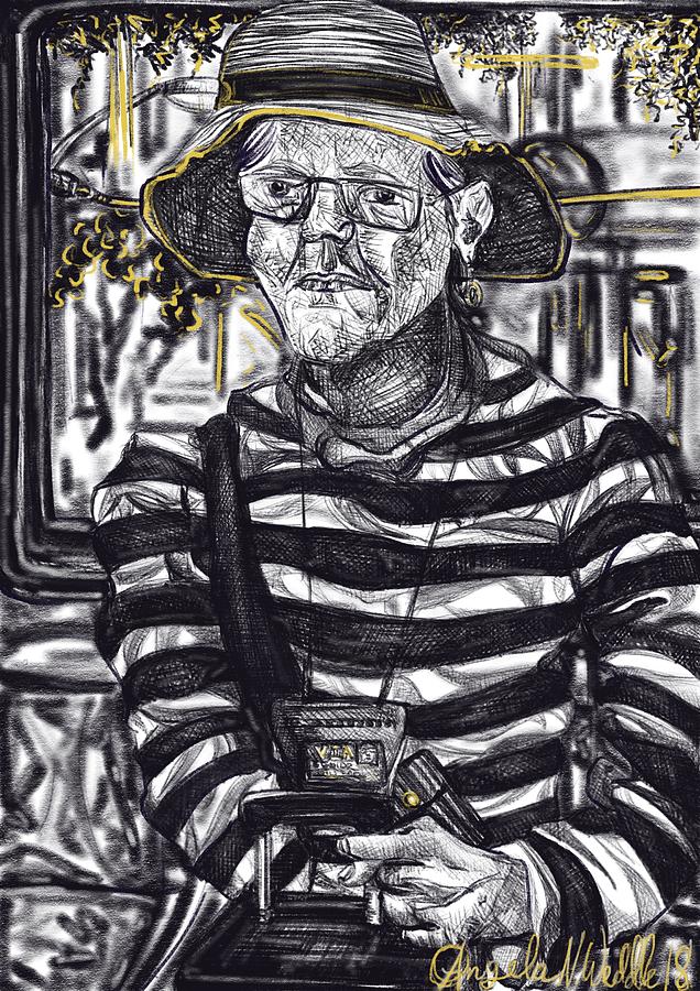 Striped Shirt and Yellow Cord Bus Rider Digital Art by Angela Weddle