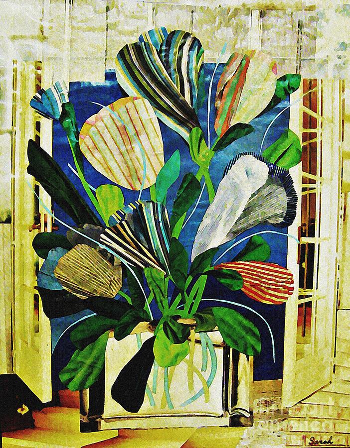 Striped Tulips at the Old Apartment Mixed Media by Sarah Loft