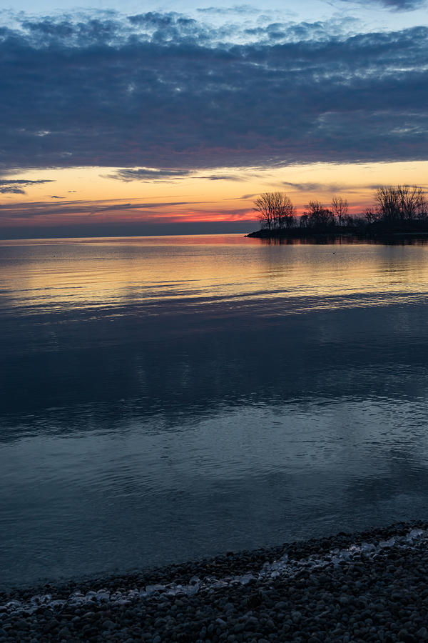 Stripes and Layers - Lakeside Sunrise with a Fringe of Ice Photograph by Georgia Mizuleva