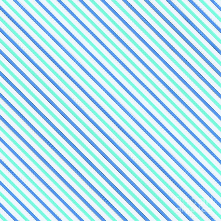 Stripes Diagonal Turquoise Blue Summer Simple Modern Digital Art by Beverly Claire Kaiya