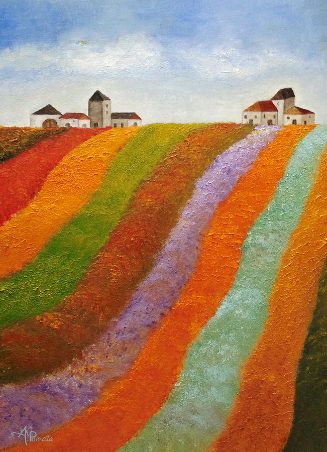 Tulip Painting - Stripy Valley by Angeles M Pomata