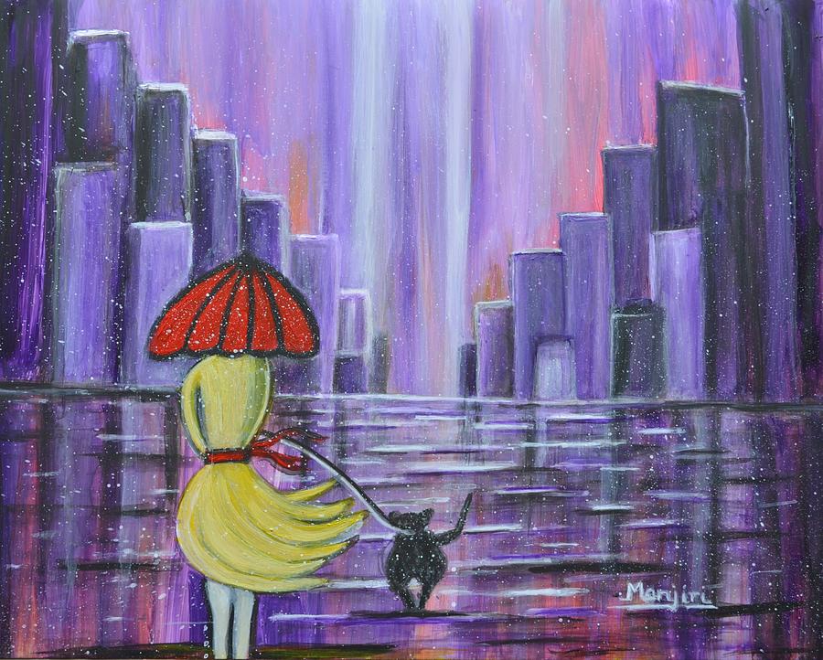 Stroll in the purple rain Painting by Manjiri Kanvinde