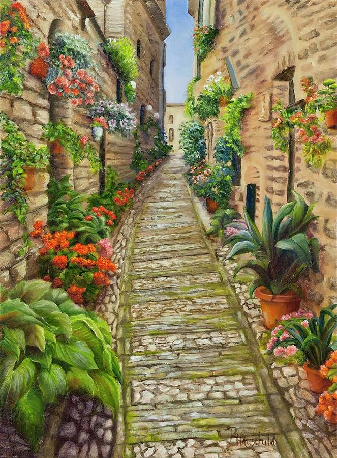 Strolling Spello, Italy Painting by Rebecca Hauschild