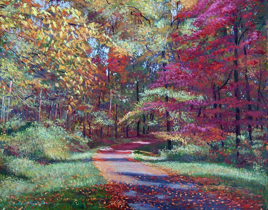 Strolling Through Autumn Leaves Painting by David Lloyd Glover