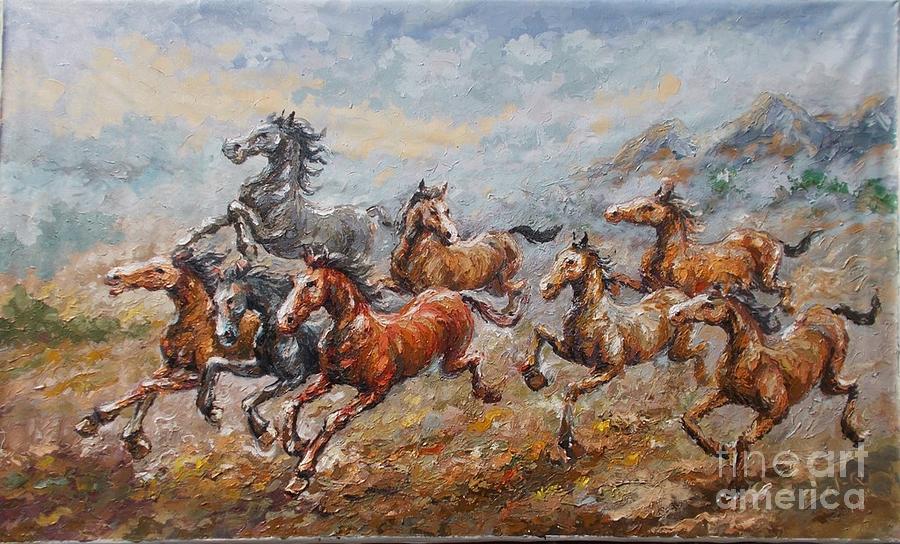 Strong Horses Running Painting by Balchi Balchi - Fine Art America