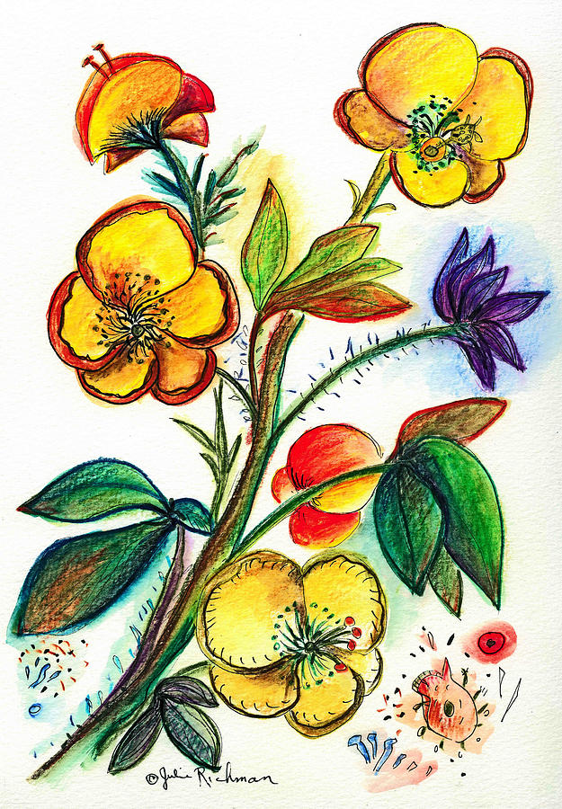 Nature Painting - Strong Yellow Flowers by Julie Richman Nature Painting - Strong Yellow Flowers by Julie Richman