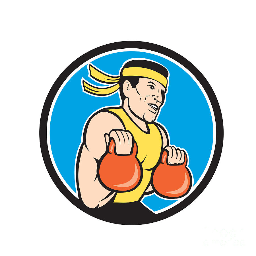 Athlete Digital Art - Strongman Lifting Kettlebell Circle Cartoon by Aloysius Patrimonio