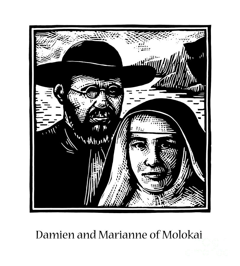 Sts. Damien and Marianne of Molokai - JLDAM Painting by Julie Lonneman