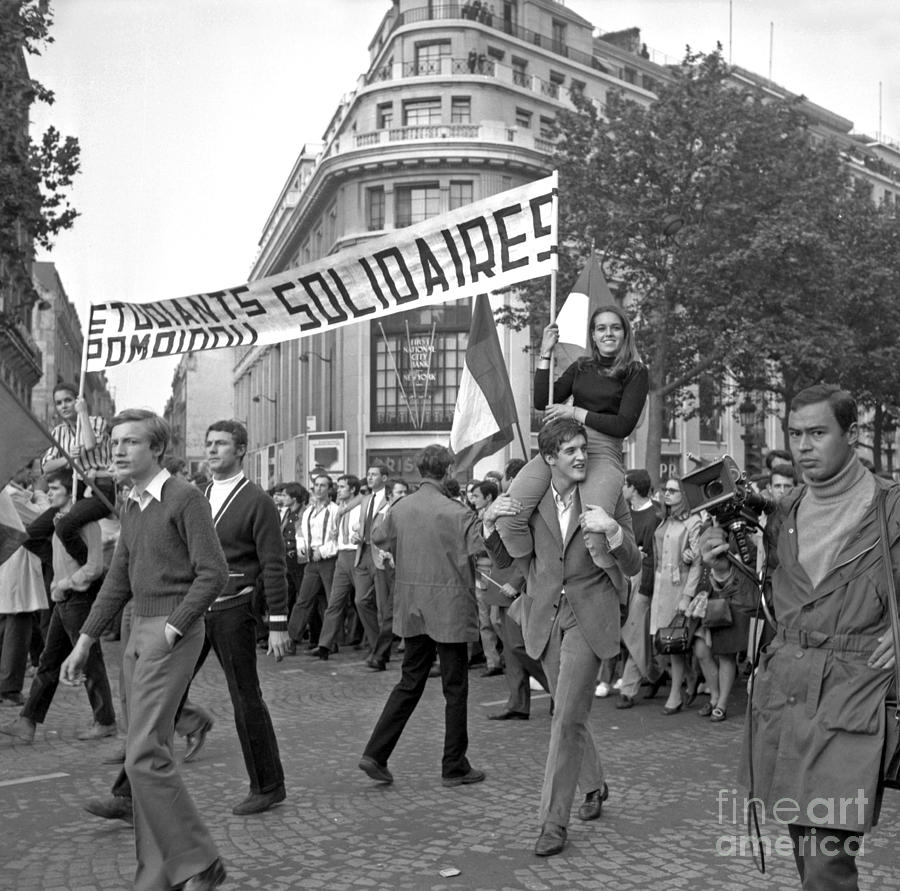 Student Demonstrations in favor of Charles de Gaulle, Paris, 30 May 1968 Photograph by French School