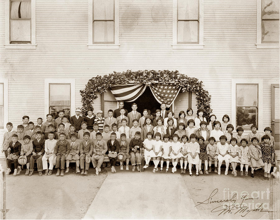 Japanese Photograph - Students and teachers stand in front of the Japanese Association 1928 by Monterey County Historical Society