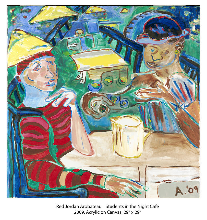 Cafe Painting - Students In The Night Cafe by Red Jordan Arobateau