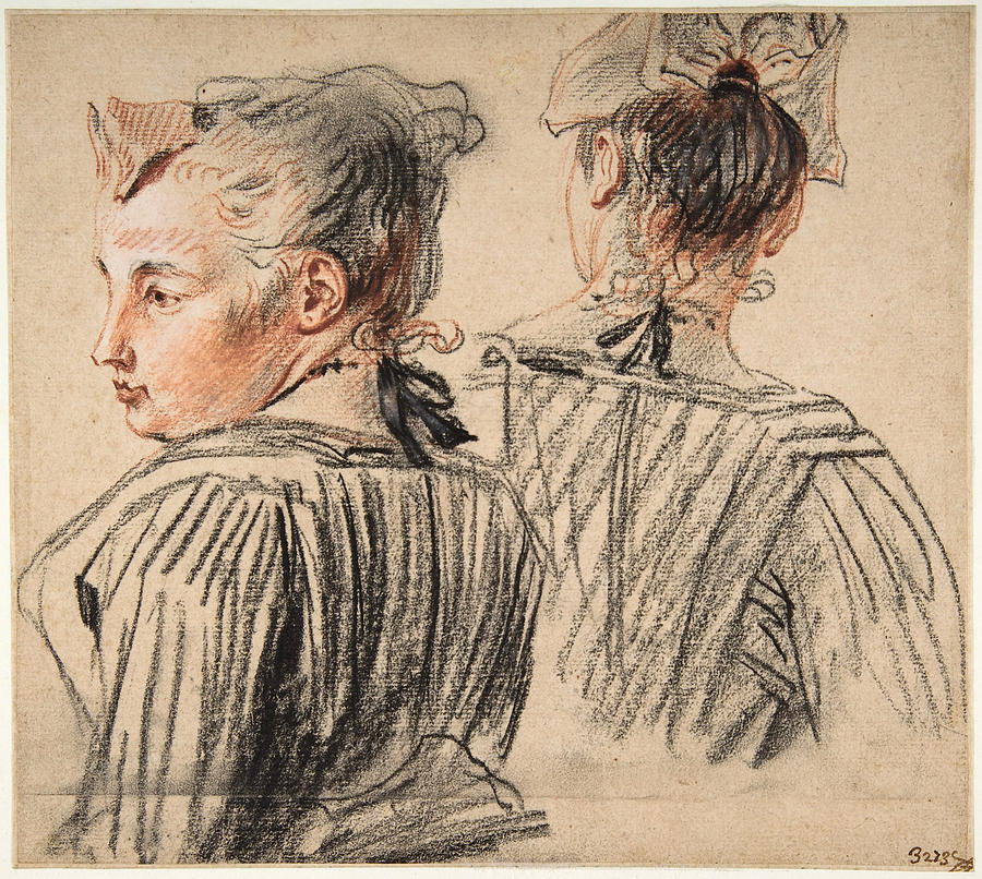 Studies of a Woman Wearing a Cap Drawing by Antoine Watteau