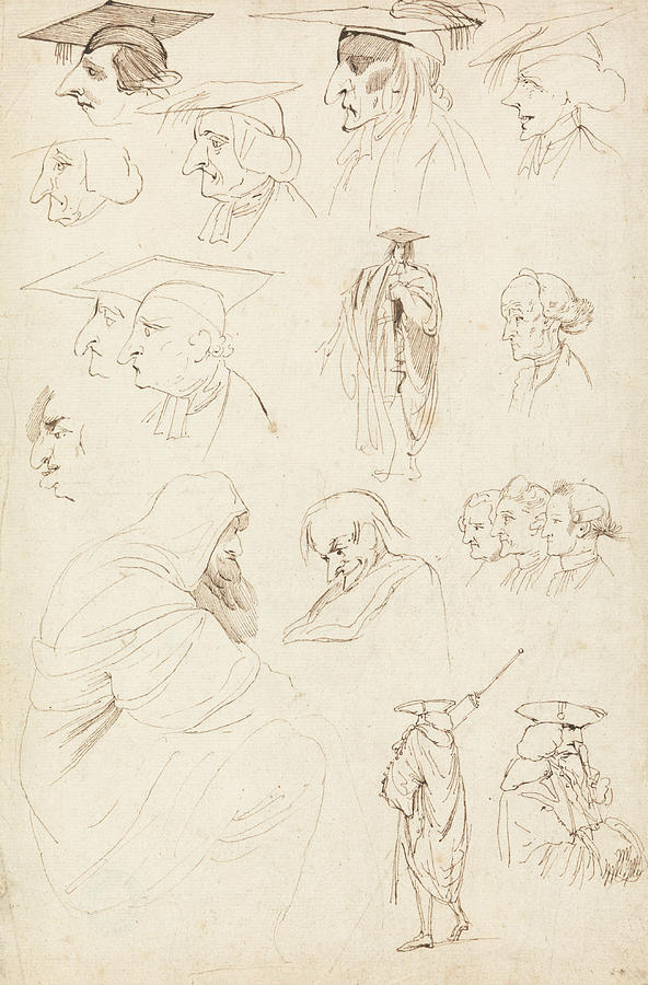 Studies of Academics Drawing by John Hamilton Mortimer