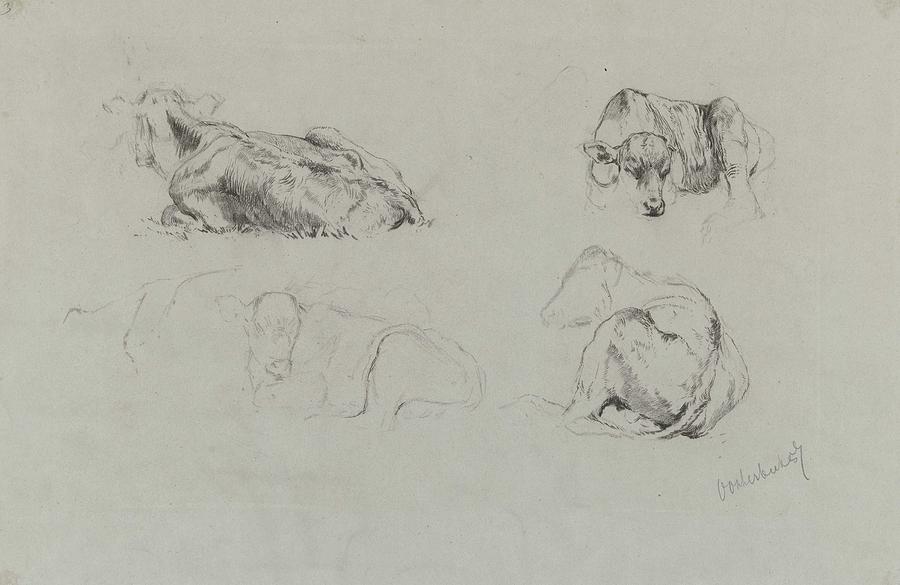 Studies Of Cows, Gerard Bilders, 1857 Painting