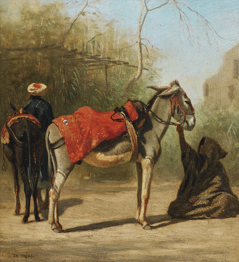 Studies of Donkeys in Cairo Painting by Charles-Theodore Frere