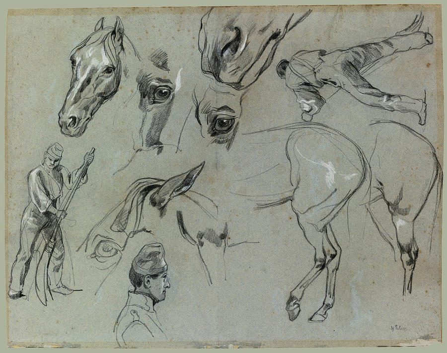 Studies of Horses and a Groom Drawing by Francois Hippolyte Lalaisse