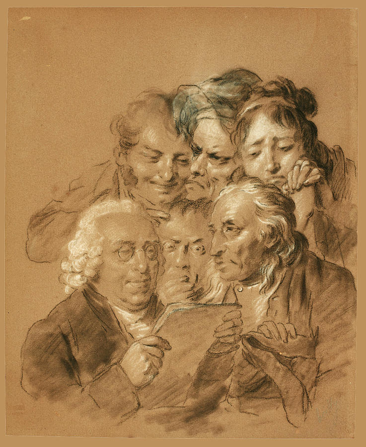 Studies of six Faces for Les Grimaces. The Reading of the Will Drawing by Louis Leopold Boilly
