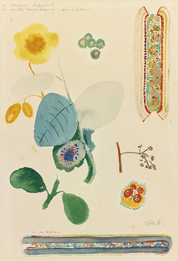Study. Flowery Branch and Butterfly Decoration Drawing by Odilon Redon