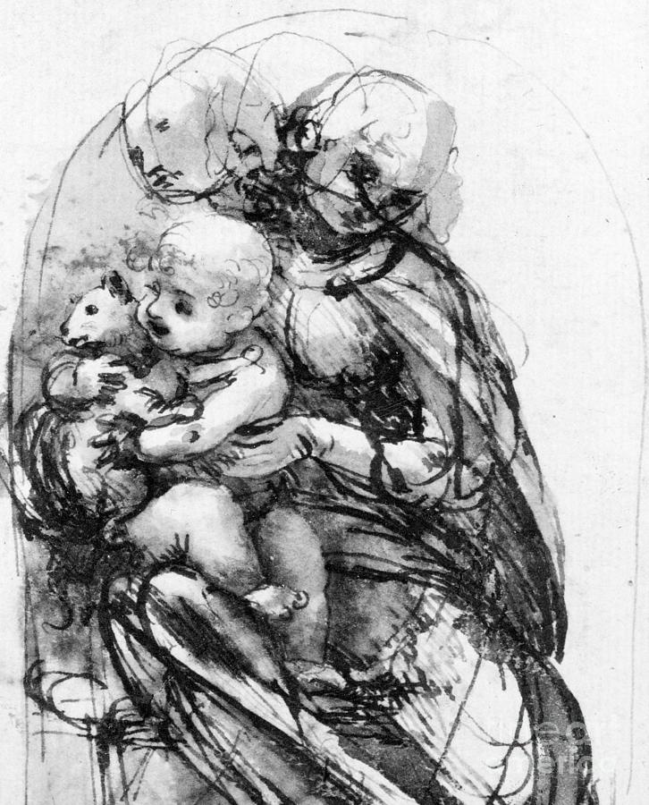 Leonardo Da Vinci Drawing - Study for a Madonna with a Cat by Leonardo da Vinci