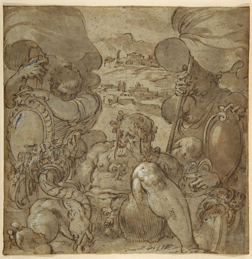 Study for the Allegory of San Gimignano and Colle Val dElsa Drawing by Jacopo Zucchi