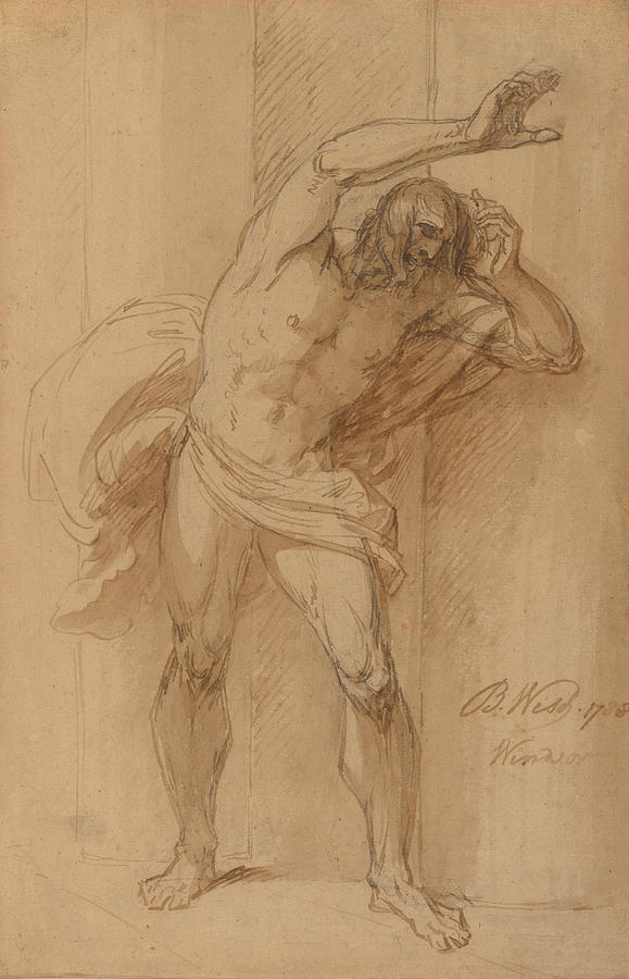 Study for the Crucifixion Drawing by Benjamin West
