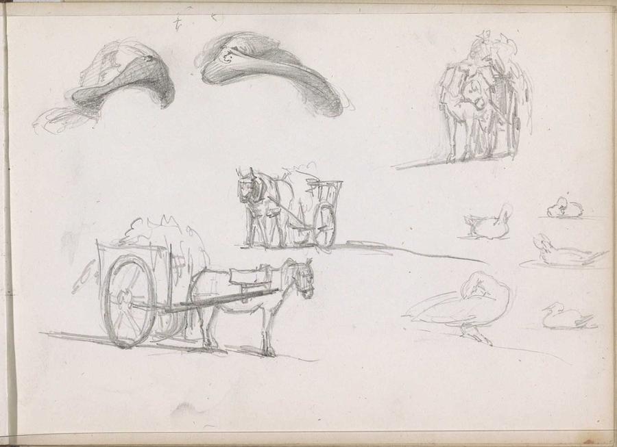 Study Magazine, Including With Ducks And Horses With Carriages, Maria Vos, 1834 - 1906 Painting