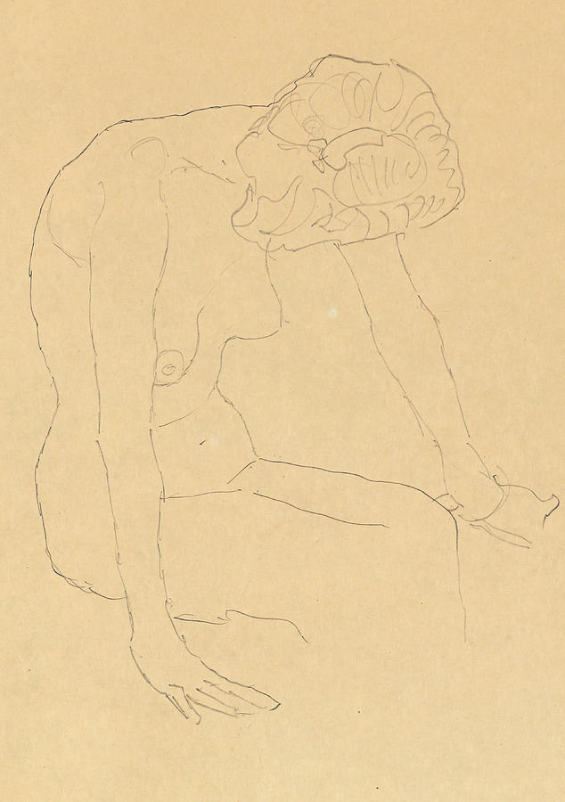 Study of a Female Nude Drawing by Gustav Klimt