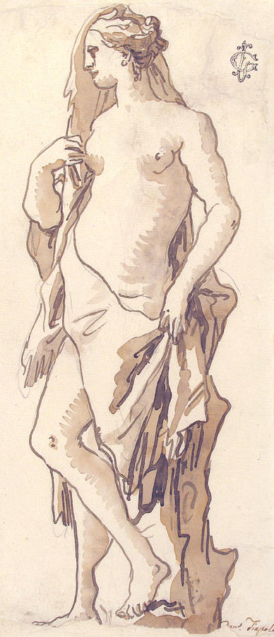 Study of a Garden Sculpture - Iole Drawing by Giovanni Domenico Tiepolo