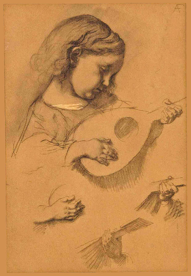 Study of a girl with lute Drawing by Anselm Feuerbach