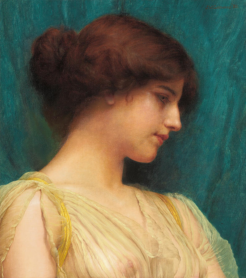 Up Movie Painting - Study of a Girls Head by John William Godward
