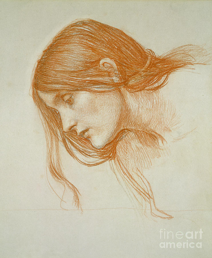 John William Waterhouse Drawing - Study of a Girls Head by John William Waterhouse