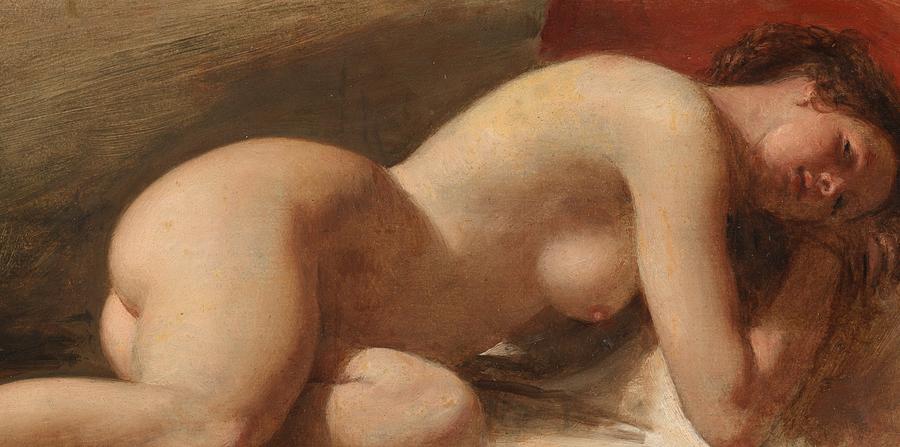 Nude Painting - Study of a reclining female nude by EW Wyon
