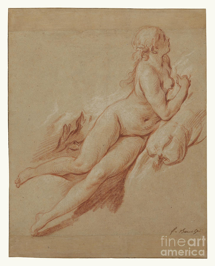 Study Of A Reclining Nude By Francois Boucher Drawing