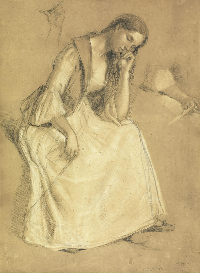 Study of a seated girl Drawing by Charles Cope West