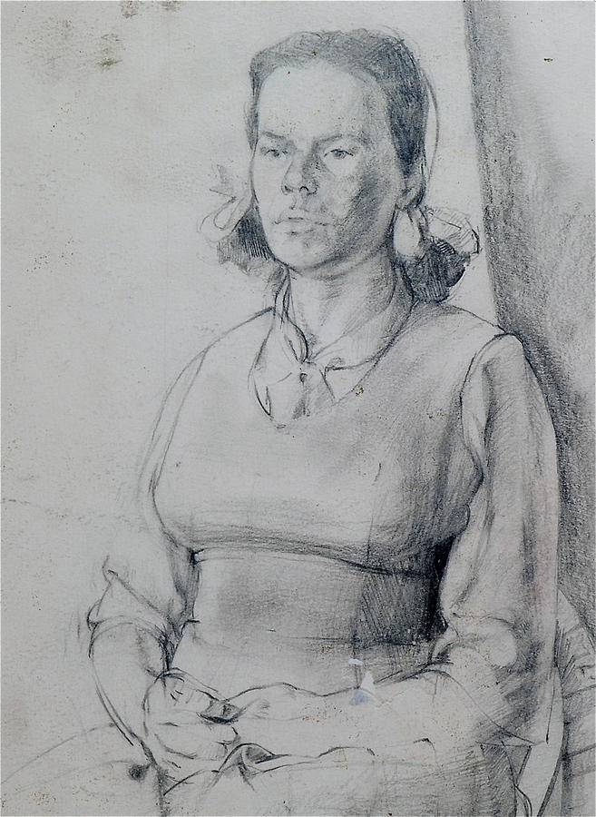 Study of a Seated Girl. Drawing by Harry Robertson