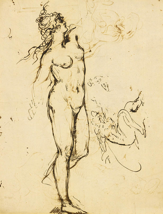 Study of a Standing Female Nude Reaching Upwards Drawing by Benjamin West
