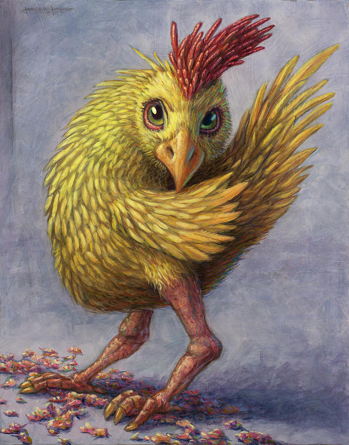 Chicken Painting - Study of a Wild Chick by James W Johnson