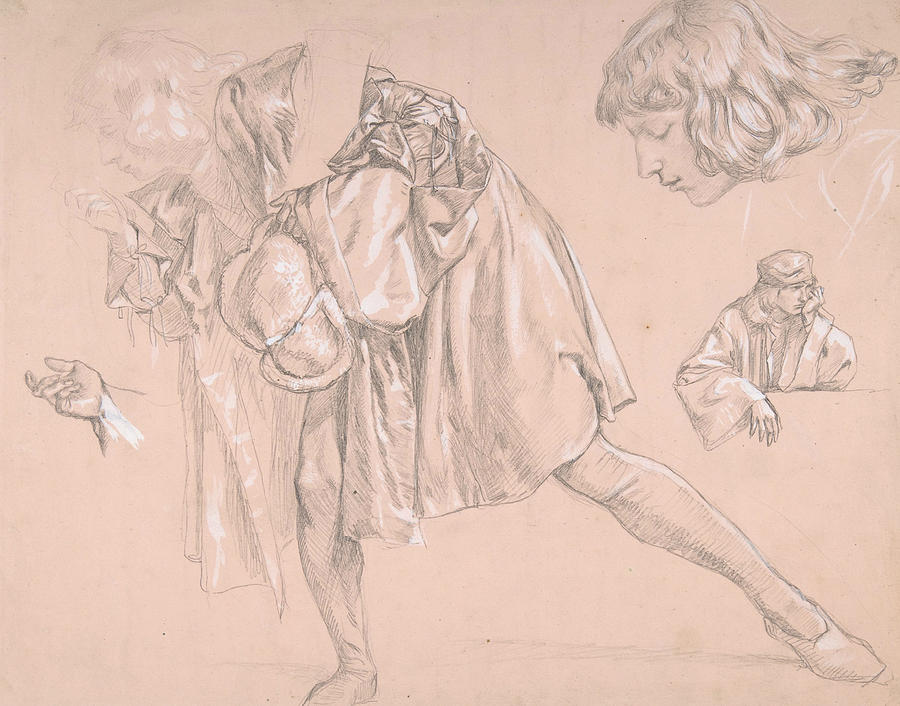 Study of a young man bending forward to kiss a hand, for the painting The Departure of the Prodigal  Drawing by James Tissot