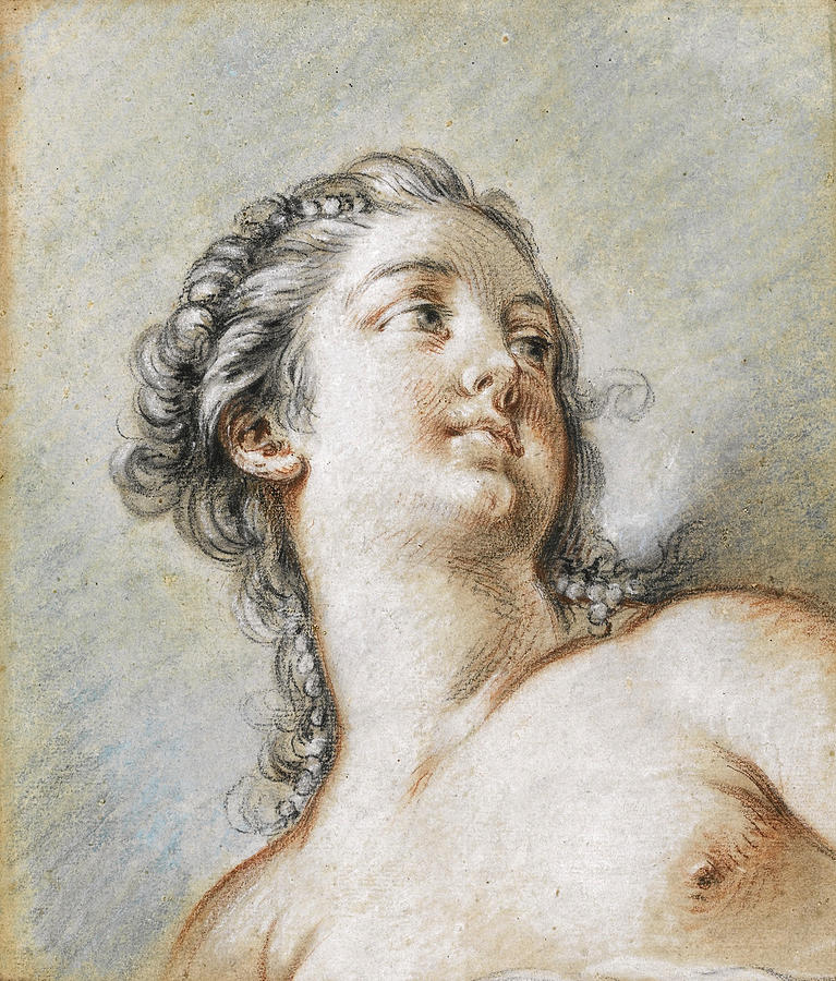 Study of a Young Woman Bust length seen from below Drawing by Francois Boucher