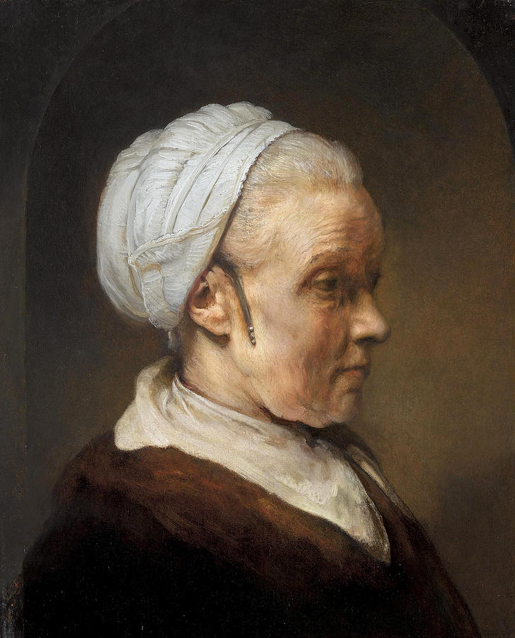 Study of an Elderly Woman in a White Cap Painting by Rembrandt