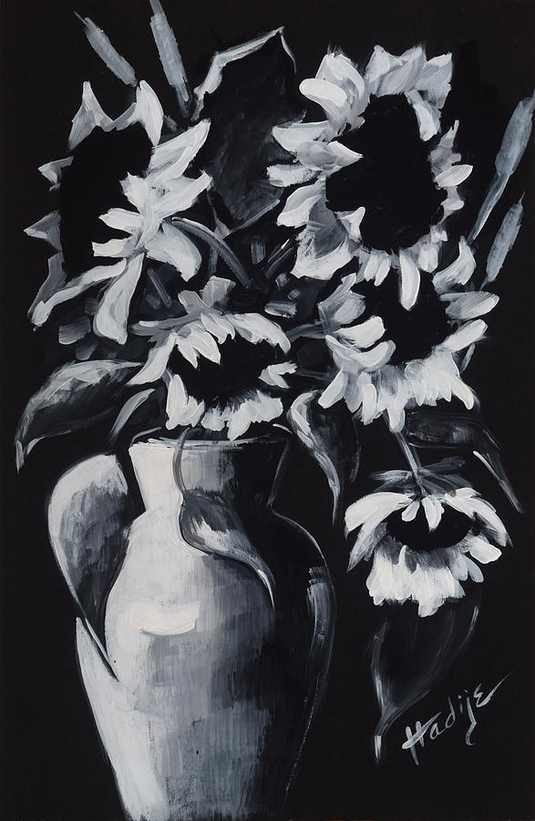 Study Of Black And White Sunflowers Painting by Mary DuCharme