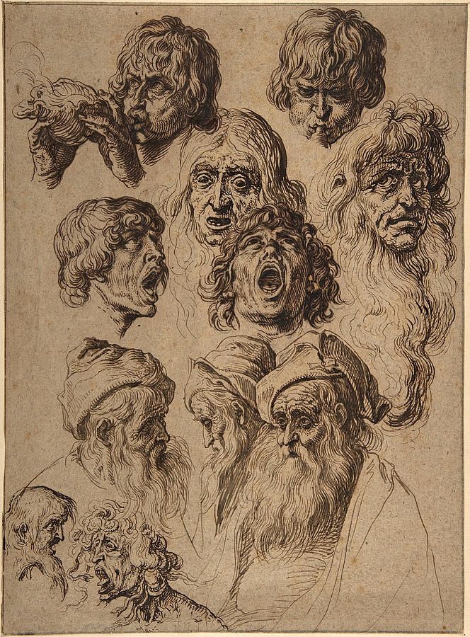 Study of Eleven Heads Drawing by Jacques de Gheyn II
