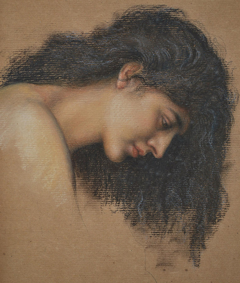 Evelyn De Morgan Pastel - Study of Female Head for The Cadence of Autumn by Evelyn De Morgan